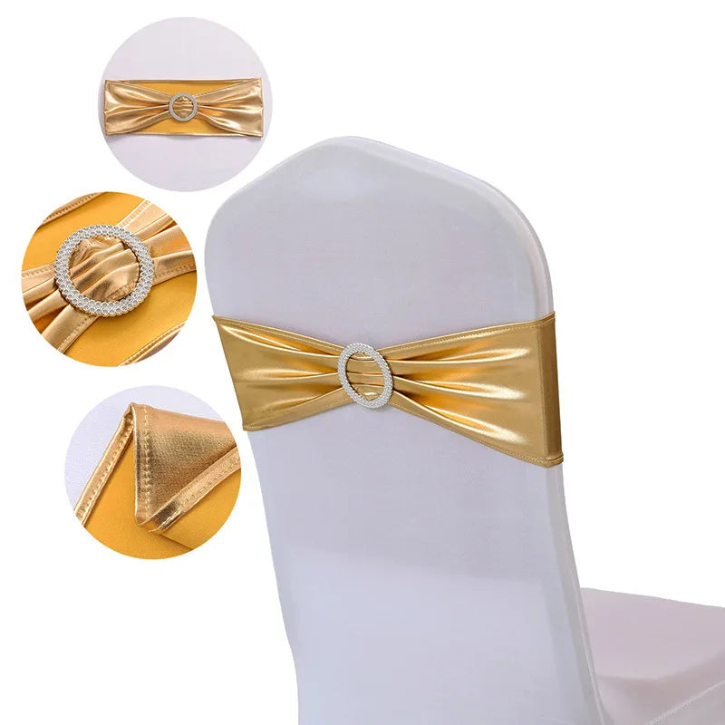 20 Pieces Spandex Chair Sashes with Buckle ,Metallic Gold Stretch Chair Cover for Wedding Hotel Banquet Events Chair Decorations