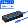 USB Hub 3.0 USB 3 0 Hub Multi USB Splitter 3 Hab Use Power Adapter Multiple Expander 2.0 Hub With Switch For Laptop Accessoriess