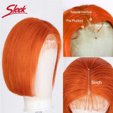 Sleek Ginger Orange Lace Front Short Bob Wigs Highlight P4/27# Brazilian Human Hair Wigs 200% Density Natural Remy Human Hair