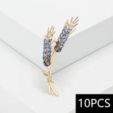 Beaut&Berry 10pcs Women Rhinestone Ear of Wheat Brooches Plant Pins 5-color Unisex Office Party Casual Accessories Gifts