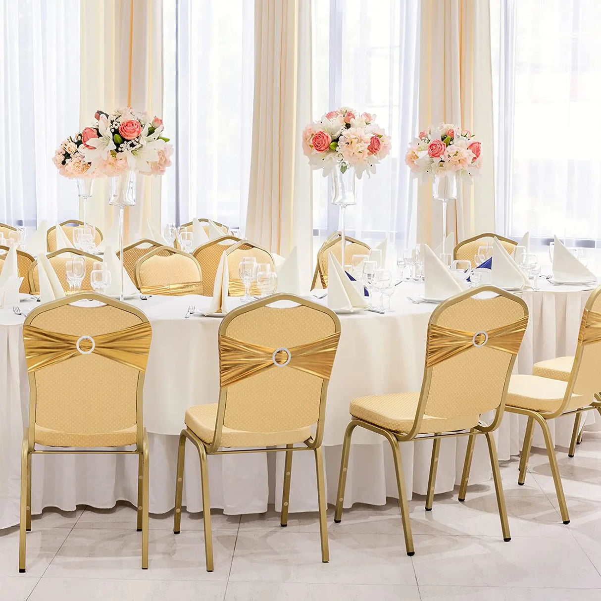 20 Pieces Spandex Chair Sashes with Buckle ,Metallic Gold Stretch Chair Cover for Wedding Hotel Banquet Events Chair Decorations