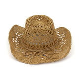 Spring and Summer New Hollow Cowboy Hat Hand-woven Straw Hat Breathable  American-style Warped Edge Foreign Trade Jazz Hat