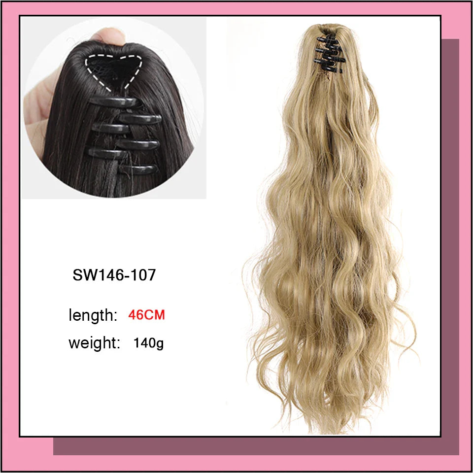 AS Long Wavy Straight Claw Clip On Ponytail Hair Extension Synthetic Ponytail Extension Hair For Women Pony Tail Hair Hairpiece