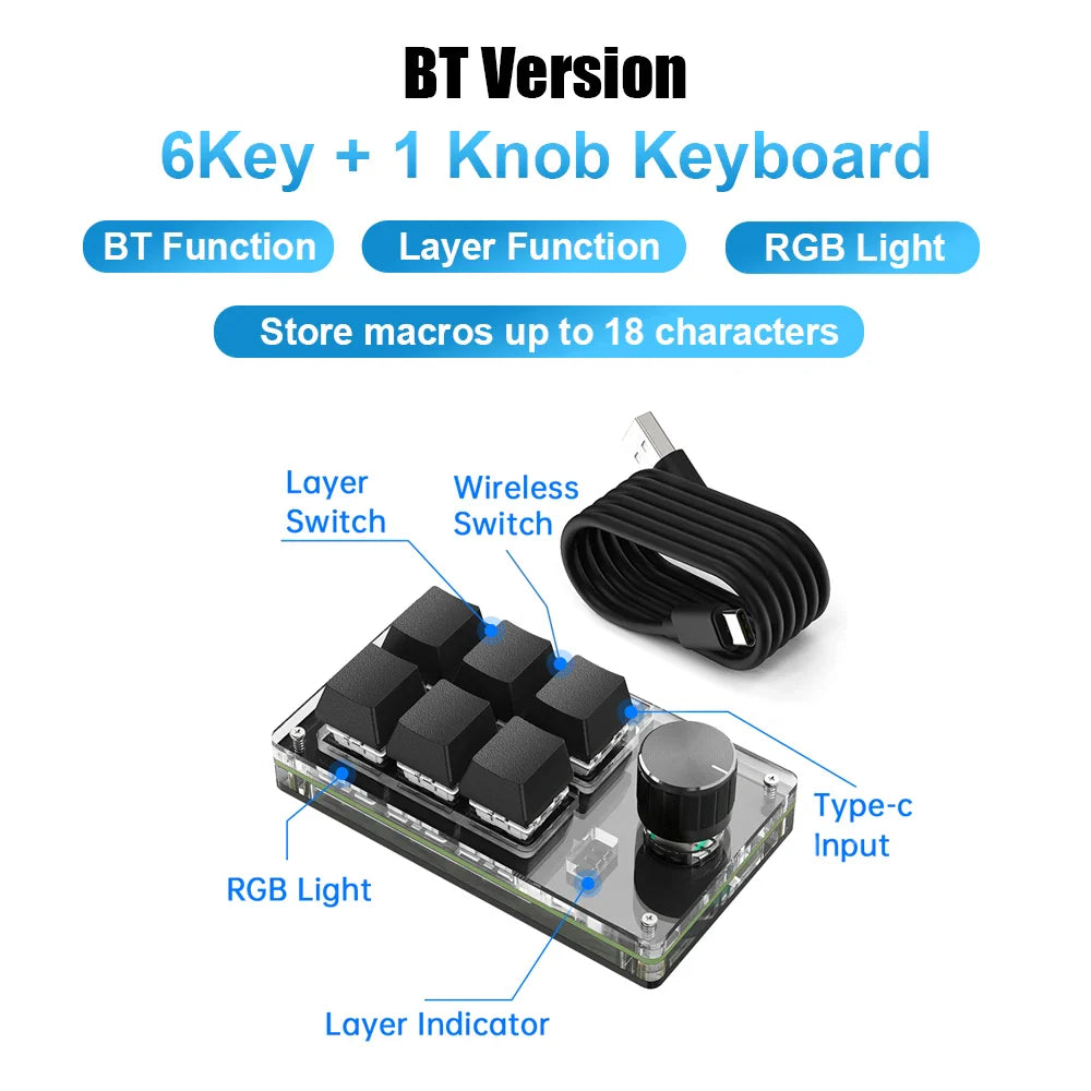 Programming Macro Custom Knob Keyboard RGB 3 Key Copy Paste Mini Button Photoshop Gaming Keypad Mechanical Hotswap Macropad