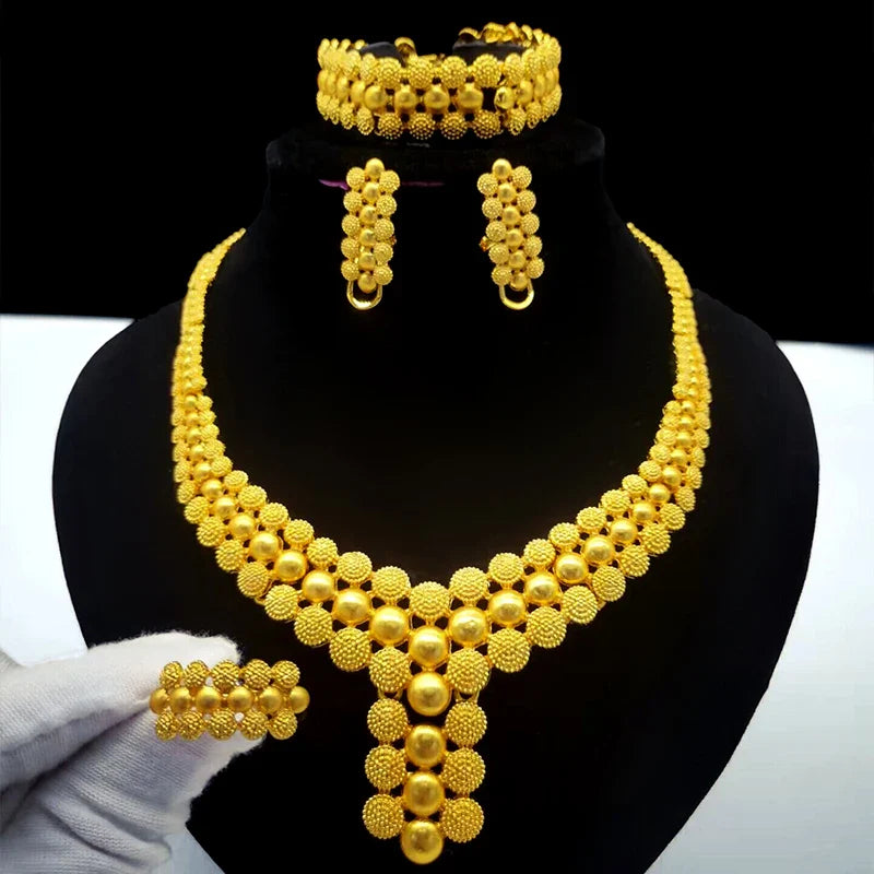 ANIID Indian 24K Gold Color Necklace Set For Women Party Bridal Wedding Ethiopian Luxury Dubai Jewelry Wholesale New Gifts