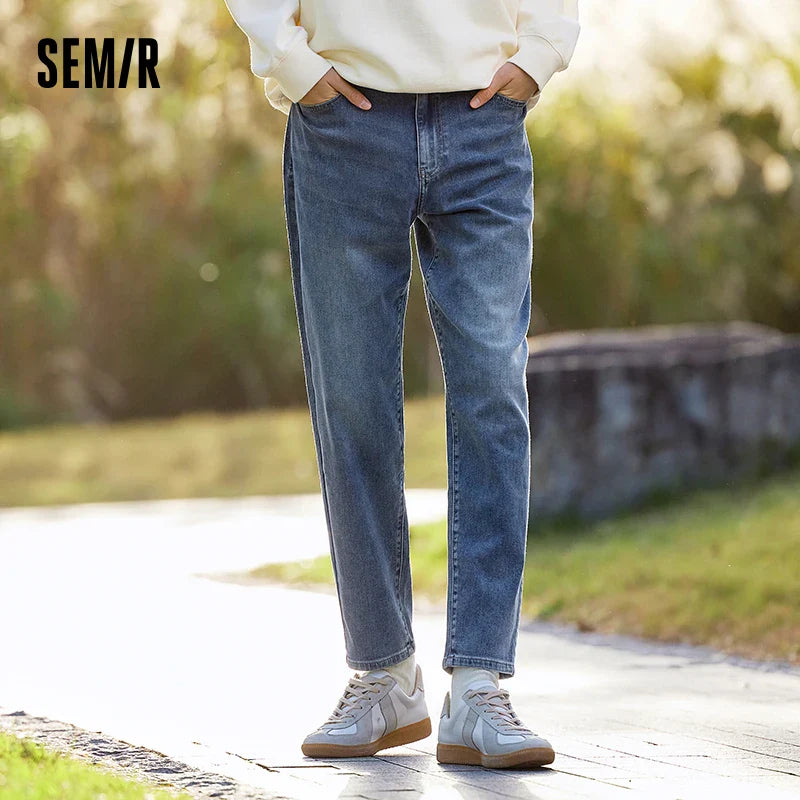 Semir 2024 Denim Trousers Men Spring Classic Trend Basic Daily Commuting Tapered Trousers Fashionable Simple Washed Trousers