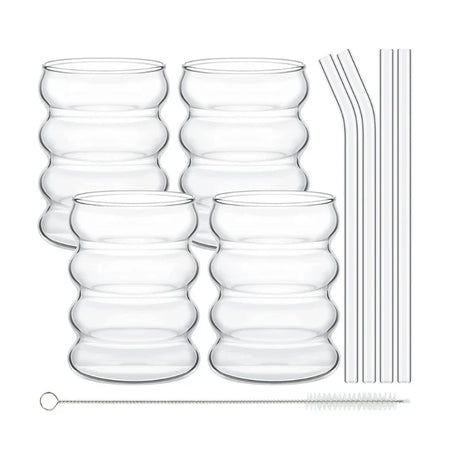 Single-Layer Glass Cup with Straw Drinking Mugs Coffee Drinkware Whiskey Glasses Milk Cup Water Cup Glass Material