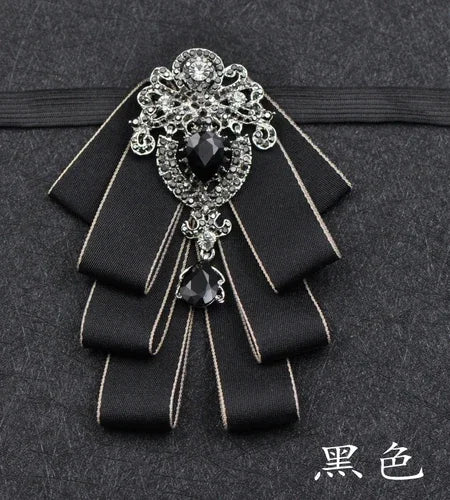 Luxury Black Rhinestone Bow Tie British High-end Men's Boy Business Wedding Suit Shirt Collar Flowers Sets Handmade Jewelry Gift