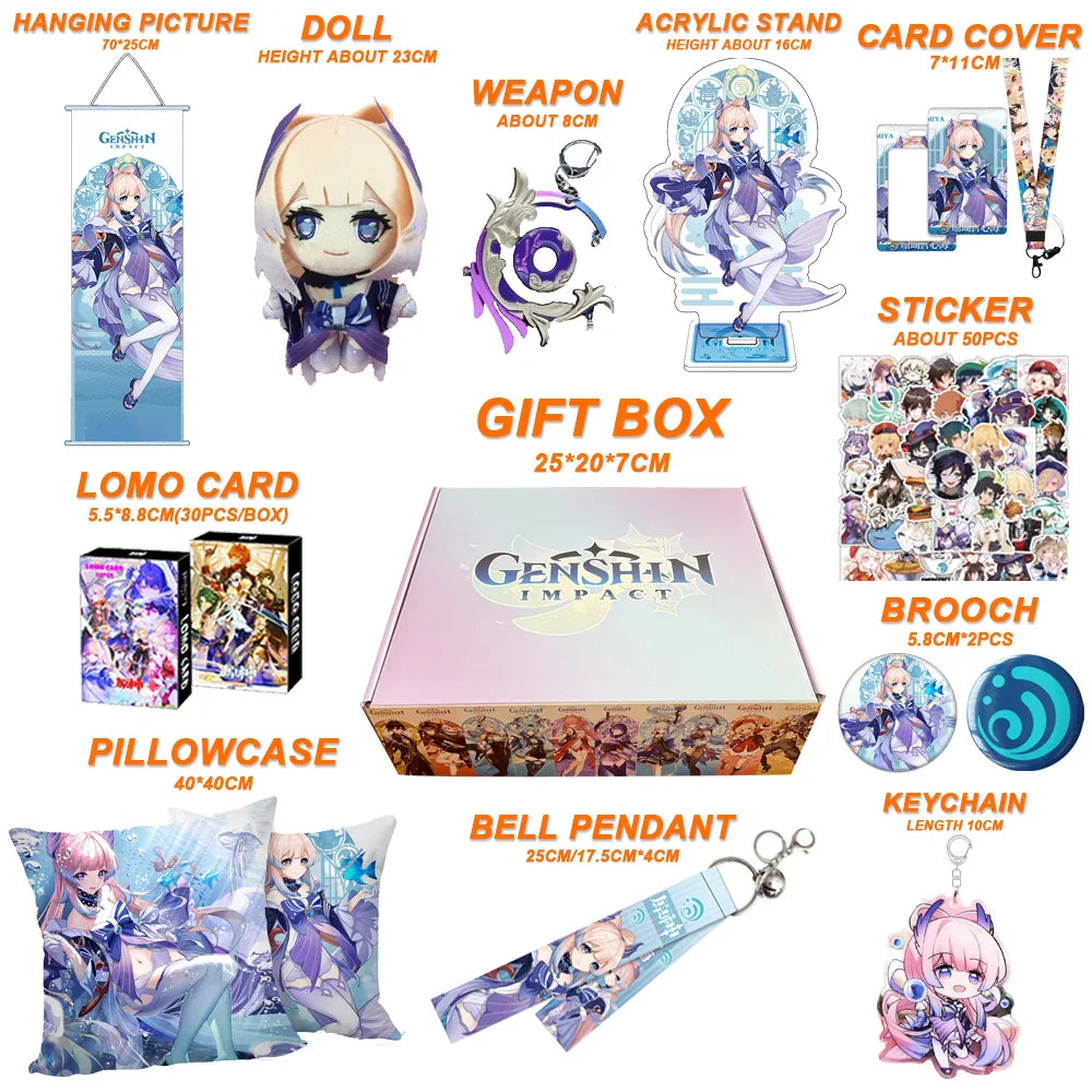 Genshin Impact Xianyun Navia Fontaine Furina Neuvillette Wriothesley Focalors Baizhu Kaveh Gift Box Include Keychain Doll Pillow