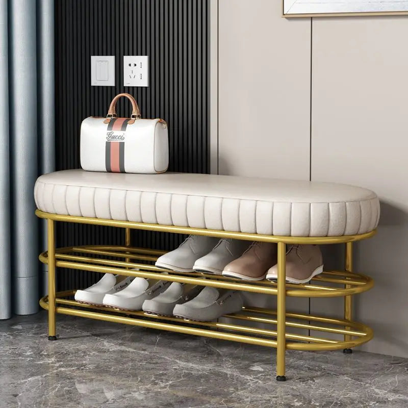 Nordic Shoe Bench Soft Cushion Multifunctional Shoe Rack Metal Frame Home Furniture Hallway Shoe Rack Bench