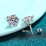 KNOBSPIN Moissanite Stud Earrings 18K White Gold Plated Sterling Silver D VVS1 Round Cut Lab Diamond Screw Ear Studs For Women