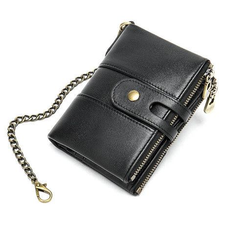 2024 New Men Wallet Genuine Leather Male Rfid s Hasp Double Zipper Design Coin Purse ID Card Holder Vintage Short