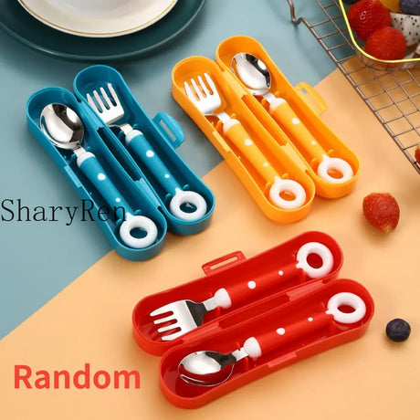 Baby Gadgets Lollipop Baby Spoon Fork Children Utensil Stainless Steel Toddler Dinnerware Cutlery Infant Feeding Tableware Set