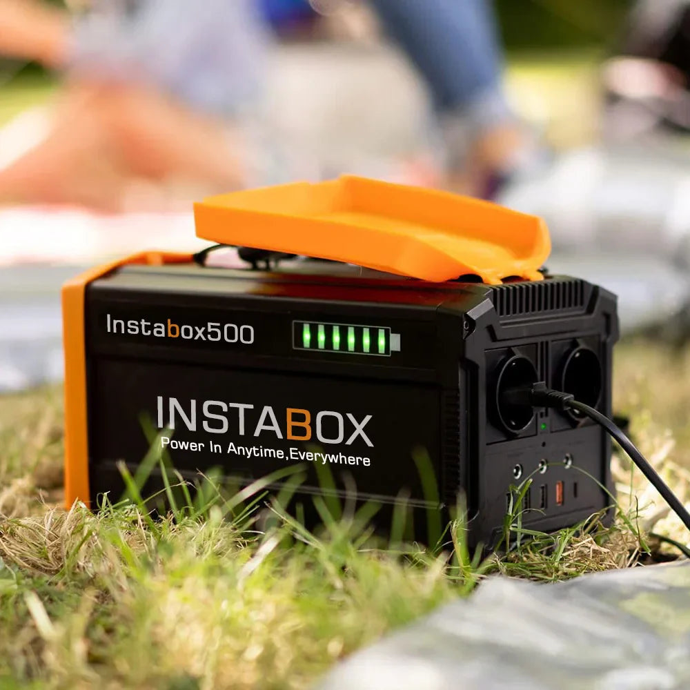 INSTABOX 600W Portable Power Station 444Wh IP23 Solar Generator Backup Battery For Camping RV Emergencies