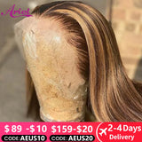 Highlight Ombre Colored Brown Lace Front Human Hair Wigs For Women Pre Plucked HD Honey Blond 360 Full Lace Frontal Wig Glueless