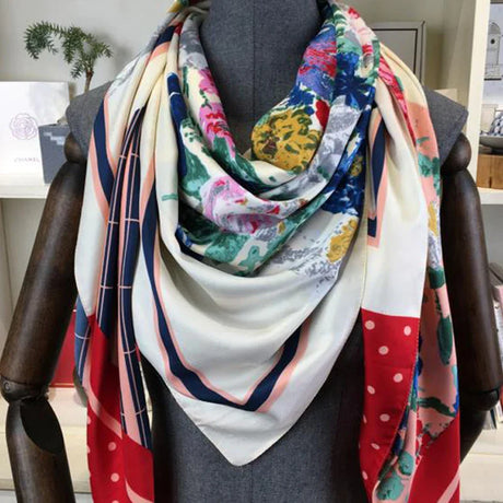 100% Twill Silk Scarf Women Print Shawl Echarpe Fourlard Femme Square Scarves For Women Hijab Bandanas Bufandas Mujer 130*130cm