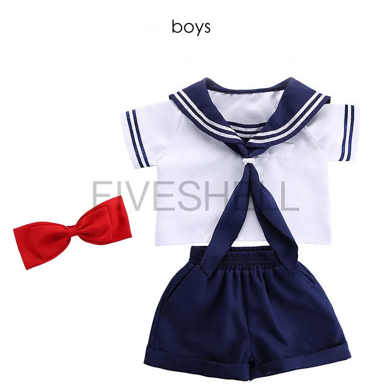 Japanese Anime Navy Sailor Costume Uniform Blue for Girls Boys Halloween Party School Fancy Dress Bow Tie