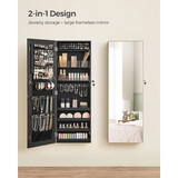 SONGMICS Mirror Jewelry Cabinet Armoire, Wall or Door Mounted Jewelry Storage Organizer, Hanging Lockable Frameless Mirror Cabin