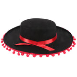 Breathable Hat Red Hair Ball Ribbon Felt Fun Beach Dancing Party Mexican Performance Fashion Hats Fancy