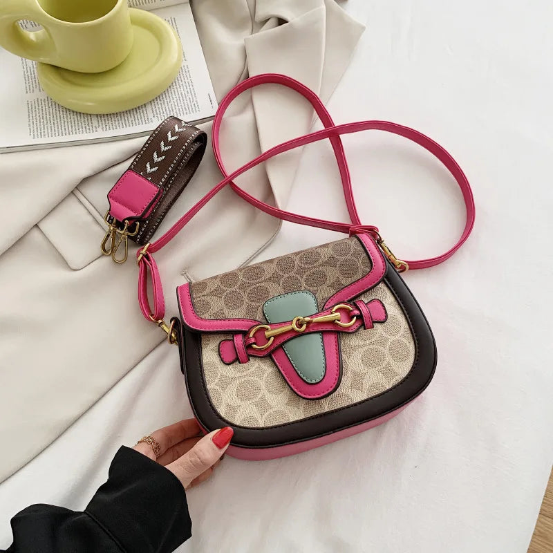 Women Bag 2023 Hot New Fashion Retro Crossbody Bag Luxury Women's Bag Saddle Bag Wide Shoulder Strap Single Shoulder Bag Totes