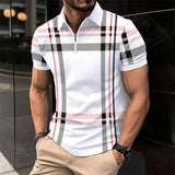 2024 Summer Men's Quick Sell Amazon Men's Printed Checked Striped POLO Shirt with lapel Zip Sport Breathable polo shirt