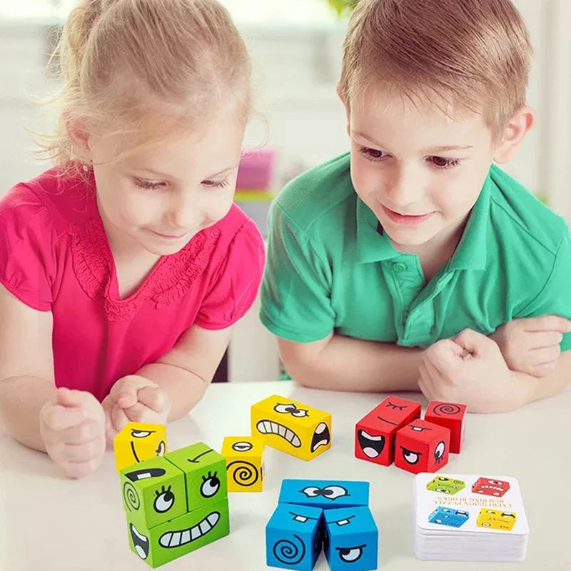 Face Changing Building Blocks Iron box Set Face Change Block Party Board Game Portable Travel Montessori Toy Gift for Boys Girls