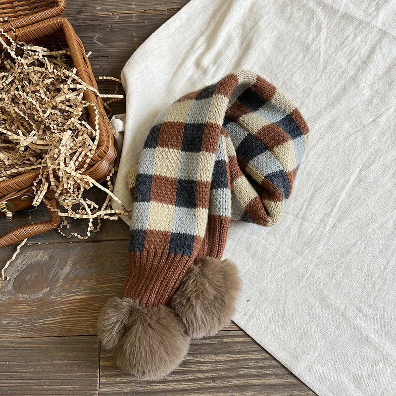 Autumn Winter Warm Children's Scarves Plaid Plush Balls Soft Comfortable Baby Kids Neck Collar Ring Scarf Muffler for Boys Girls