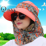 Fashion Women Summer Outdoor Riding Anti-UV Sun Hat Beach Foldable Sunscreen Floral Print Caps Neck Face Wide Brim Hat