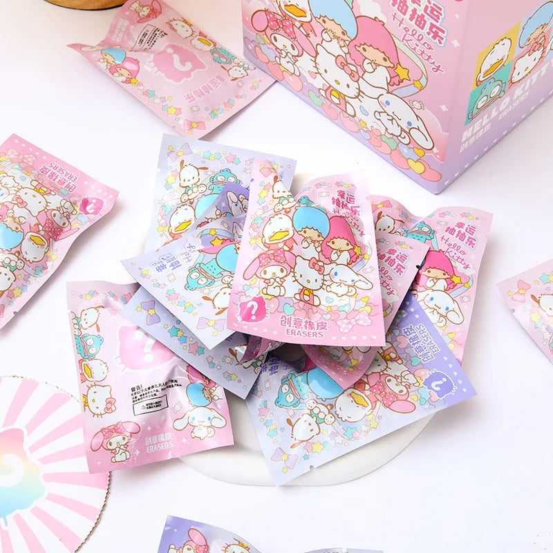 32Pcs/Box Sanrio Blind Box Doll Pencil Eraser Hello Kitty Melody Pochacco Erasers Mystery Box Student Stationery Birthday Gift