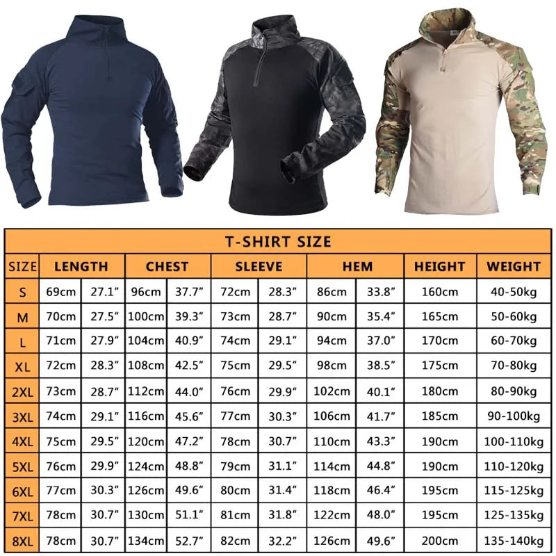 Tactical Combat Shirt Military Uniform Army Clothing Tatico Tops Airsoft Multicam Camouflage Hunting Clothes Long Shirt Mens 8XL