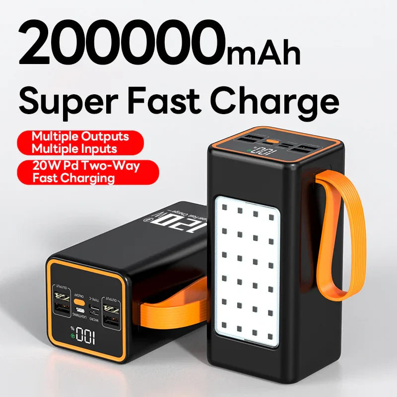 200000mAh Two-way Fast Charging 120W Portable Charger Power Bank Fast Charging External Tito C for iPhone 14 13 W/LED Light