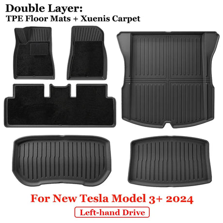 For 2024 New Tesla Model 3 Highland Floor Mats TPE All Weather Front Rear Cargo Liner Mat, Waterproof Anti-Slip Mats Accessories