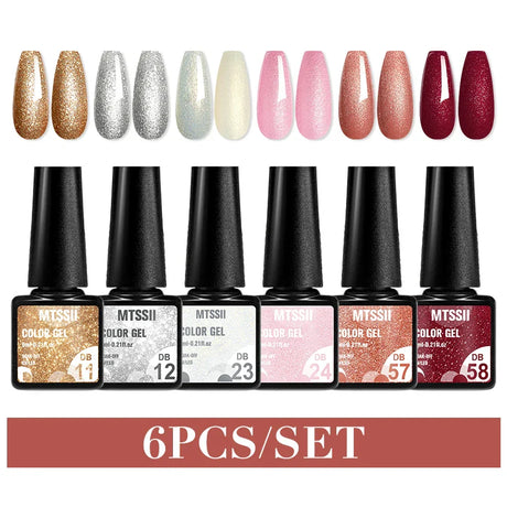 6Pcs Metallic Gel Nail Polish Set Mirror Metal Color Gel Polish Semi Permanent Varnish Soak Off UV LED Gel Nail Art Manicure