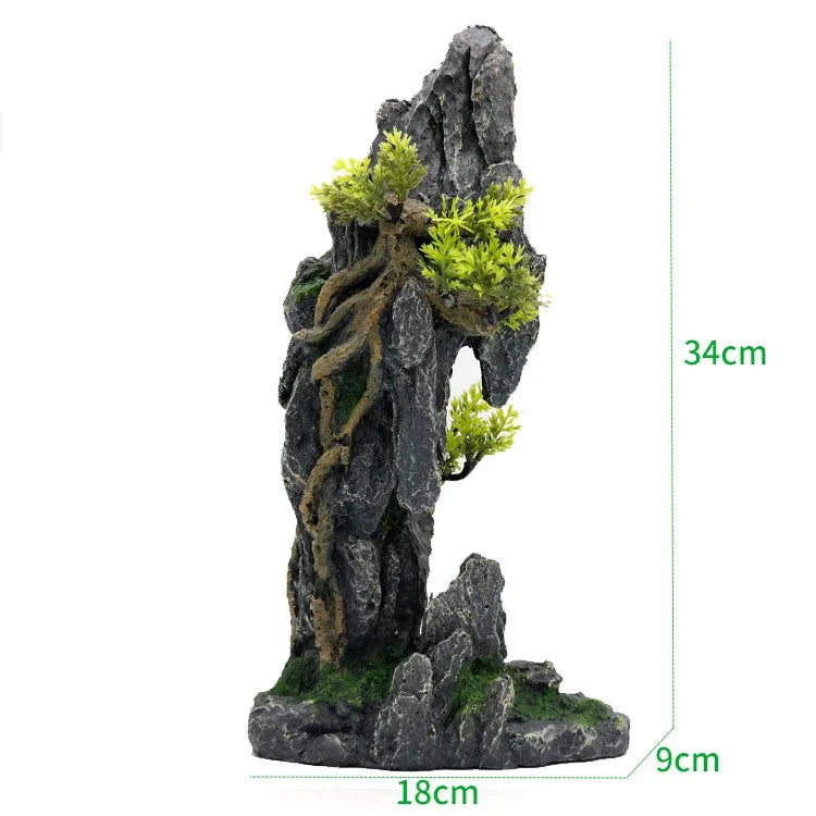 Large Resin Aquarium Fish Tank Mountain View Oranment Decor Rockery Landscape Rock Hiding Cave Tree Decoration