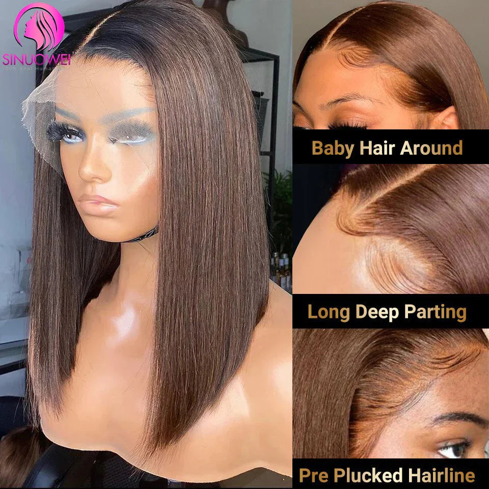 Chestnut Brown T Part Lace Bob Wig #2 #4 Dark Chocolate Brown Brazilian Straight 13x4 Short Bob Human Hair Lace Frontal Wigs