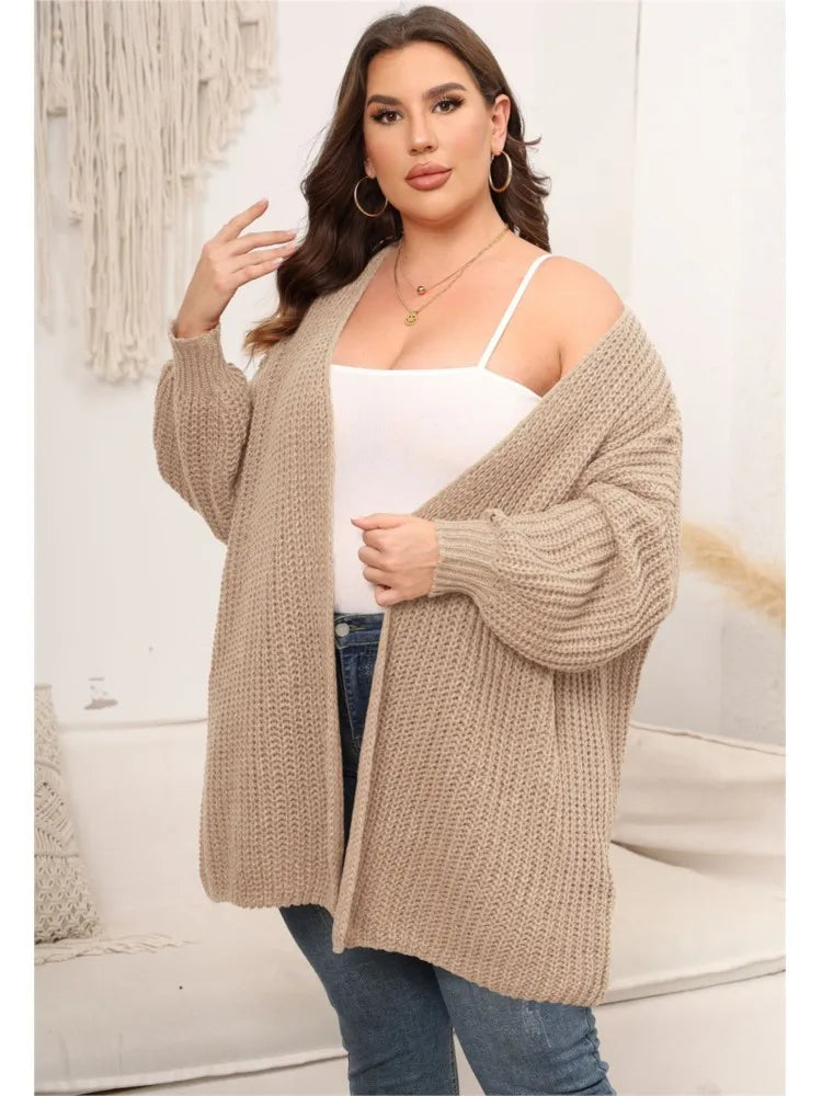 Plus Size Autumn Winter Midi Knitted Cardigan Women Korean Fashion V-Neck Ladies Cardigan Long Sleeve Woman Sweater Coats 2023