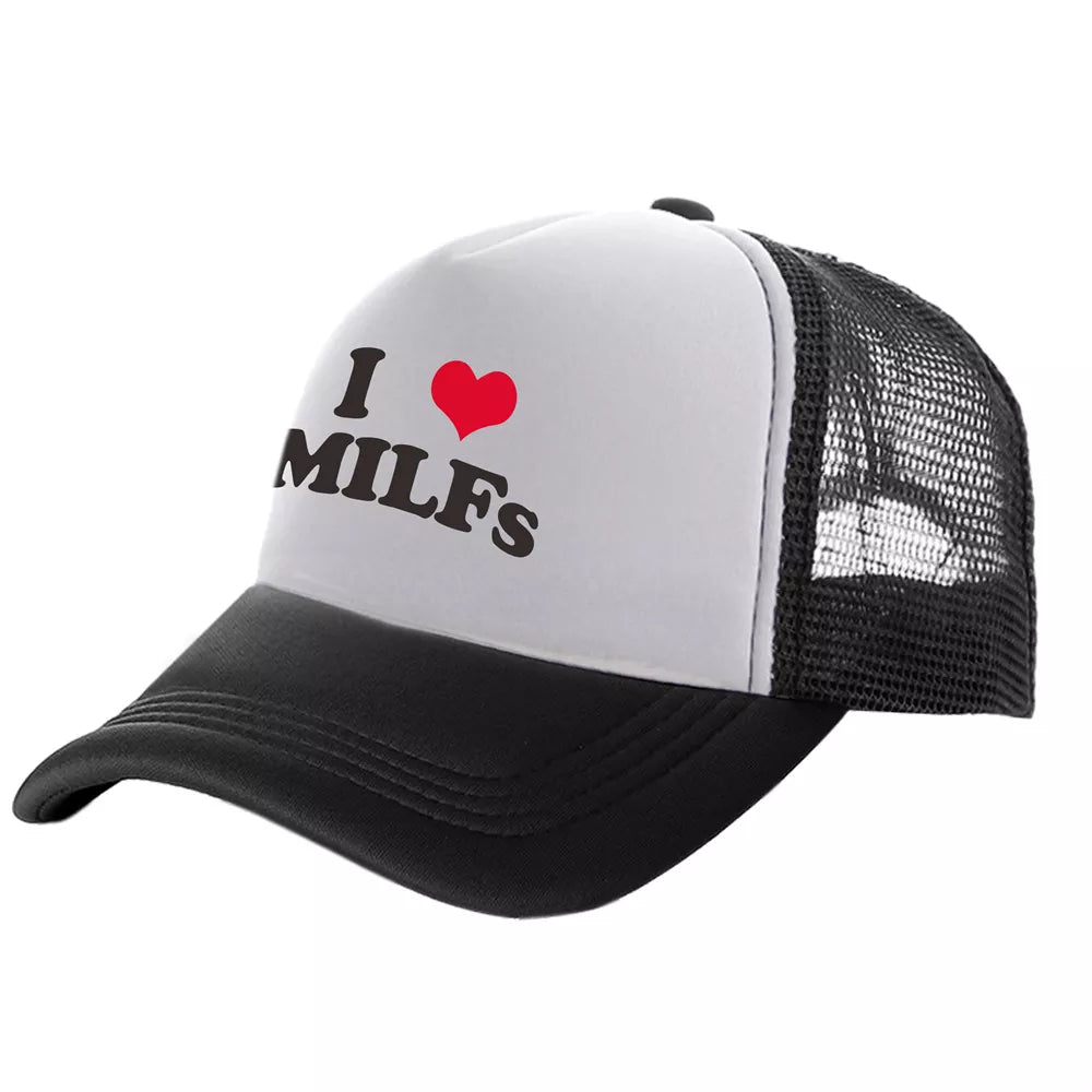 I Love MILFS Trucker Caps Men Funny Humor Hat Baseball Cap Cool Summer Unisex Mesh Net Caps MZ-476