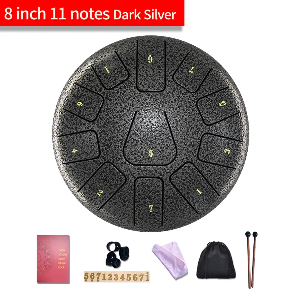 Steel Tongue Drum 8 Inch / 6 Inch 11 Notes Handpan Drum Drumstick Mallet Finger Percussion Tongue Tambourine for Meditation Yoga