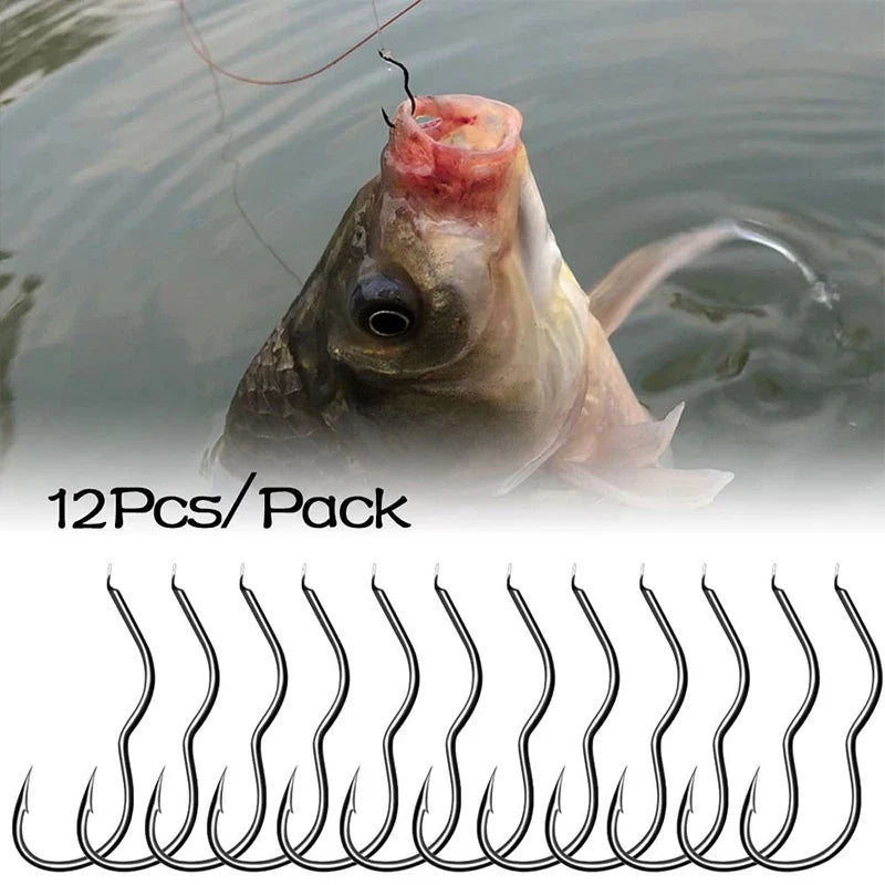 12Pcs/pack High Carbon Steel Fishing Hook Sharp Barbed Automatic Flip Fishhook Do Not Dishook Fishing Tools Accessories