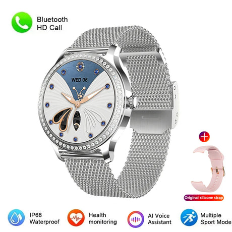 Diamond-studded Smart Watch 2024 For Women Lovely Steel Sport Watch Bluetooth Call Fitness bracelet Heart Rate Ladies Smartwatch