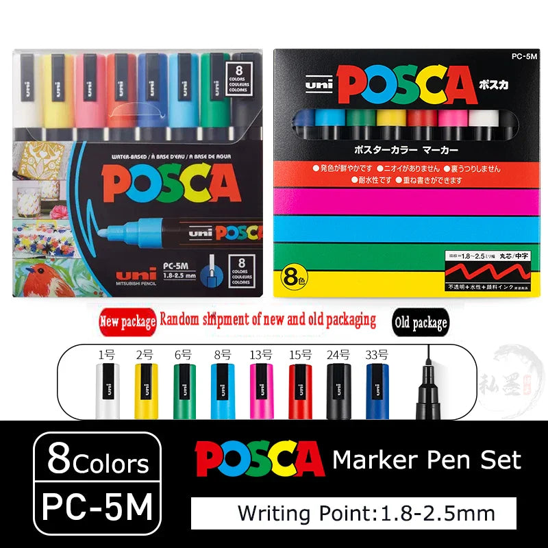 Japan Posca Marker Pen Set Non-Toxic Utilies Escolares Used On Multiple Materials Paper Cloth Glass Canvas Ceramic Plastic Safe