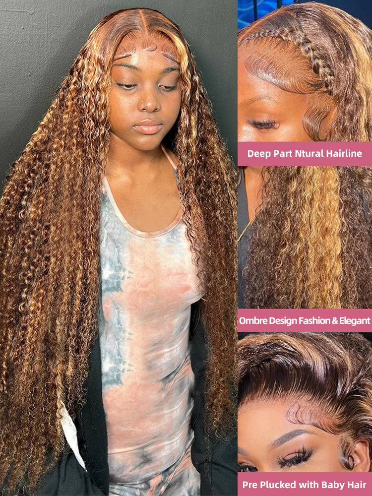 Highlight Ombre Curly 7x5 Glueless Wig Human Hair Ready To Wear Bleached Knots 4/27 Deep Wave 13x4 Lace Front For Women Pre Cut