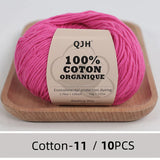 QJH 10PCS 100% Organic Cotton Yarn Pure/Mixed Color Yarn, Knitting Yarn - Crochet Yarn Soft 10 Strands Hank Yarn Machine Washabl