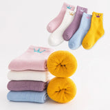 Kids Socks Girl Boy Fall Winter Thick Warm Cute Cartoon Baby 1-12Y Cotton Medium Tube Terry Socks 5 Pairs For Children