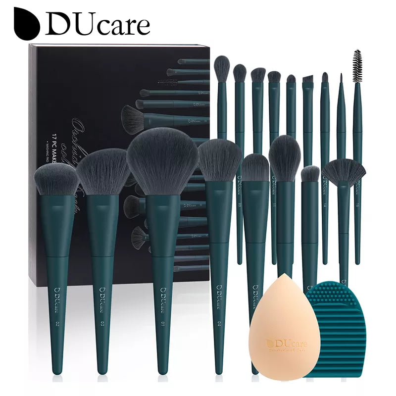 DUcare Professional Makeup Brushes kits Synthetic Hair 17Pcs with Sponge & cleaning tools Pad for Cosmetics Foundation Eyeshadow