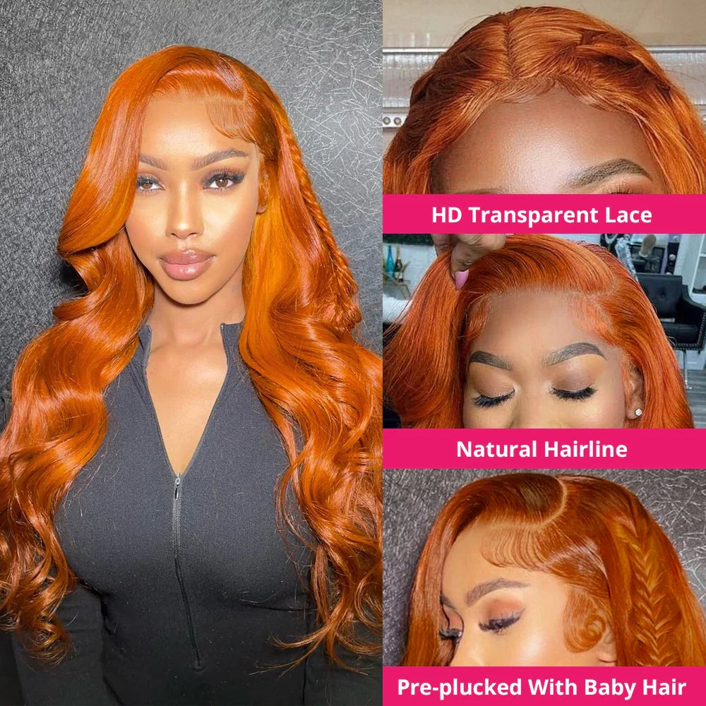 Wiggogo Body Wave 13X6 Hd Lace Frontal Wig Orange Ginger Lace Front Wig Human Hair Hd Lace Wig 13X4 Lace Frontal Human Hair Wigs