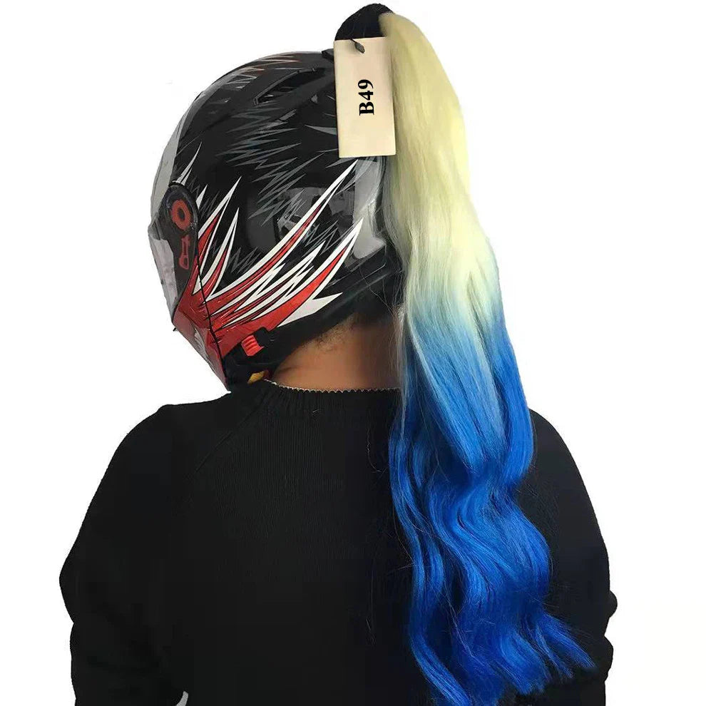 New 24" Punk Style Motorcycle Helmet Braids Bike Gradient Ramp Twist Sucker Removable Braid Pigtail Ponytail Motocross Racing