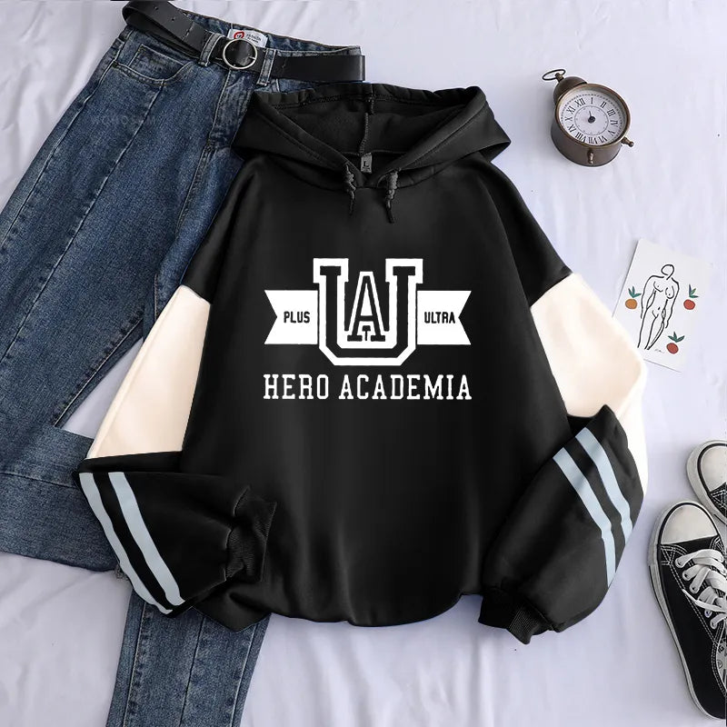 My Hero Academia UA Logo Anime Hoodies Simple Men Plus Size Streetwear Casual Warm Kangaroo Pocket Drawstring Sweatshirt