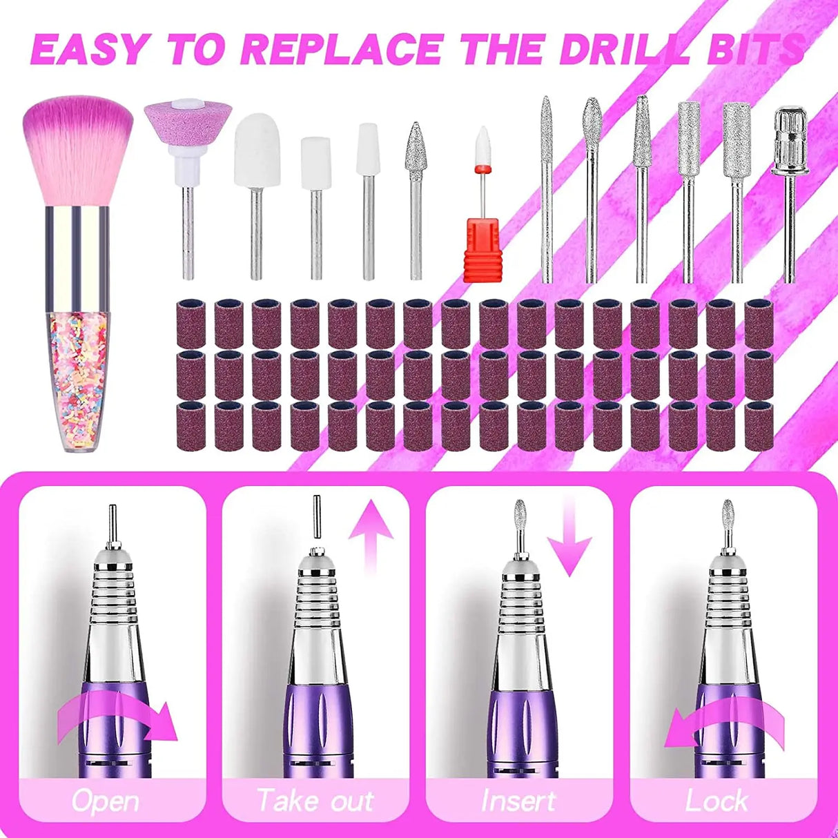 35000RPM Electric Nail Drill Machine Rechargeable Nail Sander LED Display Gel Remover Set Portable Nail Polisher Equipments