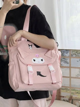 Sanrio Cartoon Cute Kuromi Shoulder Crossbody Tote Bag High School and College Student Canvas Bag for Class Tuition Bag